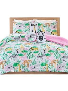 Playful Jungle Animal Bedding Set - Pink & Green